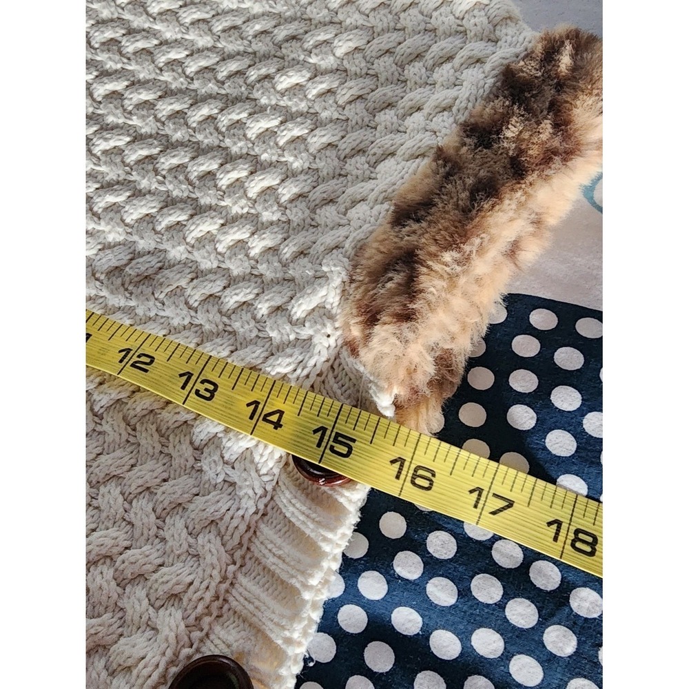 Aspen Kids Poncho Kids Size M 5-6 Cream Leopard Trim Faux Fur Cable Knit Cozy - Picture 6 of 10